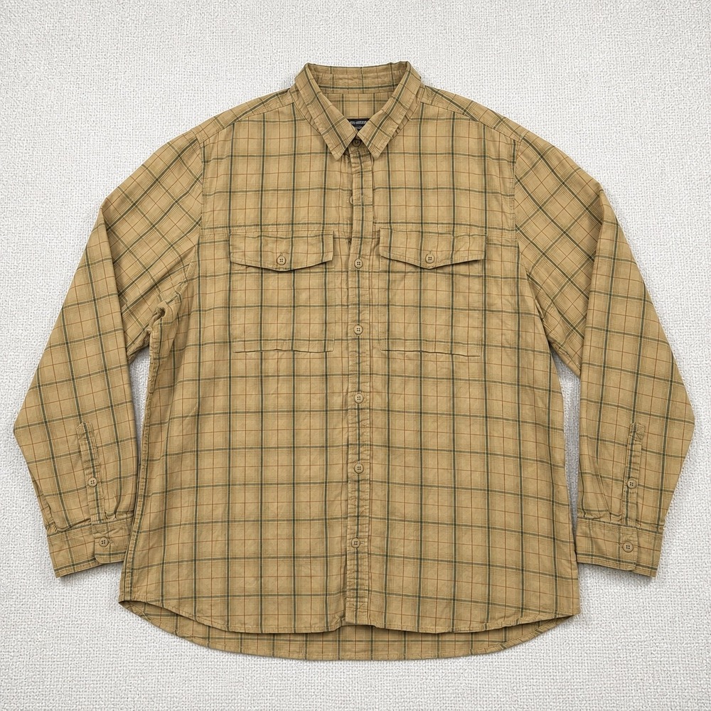 REI Co-op Mens XXL Tan Plaid Cotton Long Sleeve Button Down Utility Shirt 23059
